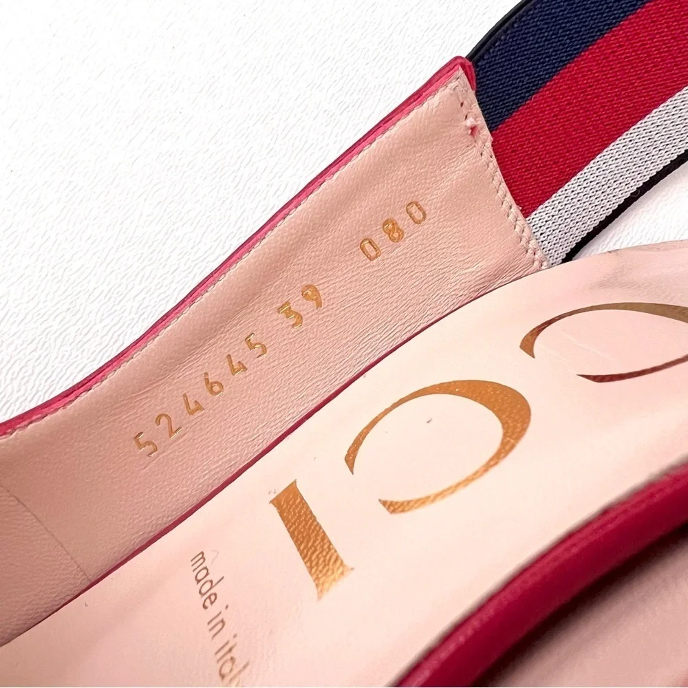 New‎ GUCCI | Sylvie Web Stripe Slingback Red Leather Pointed Pumps EU 39 US 9
